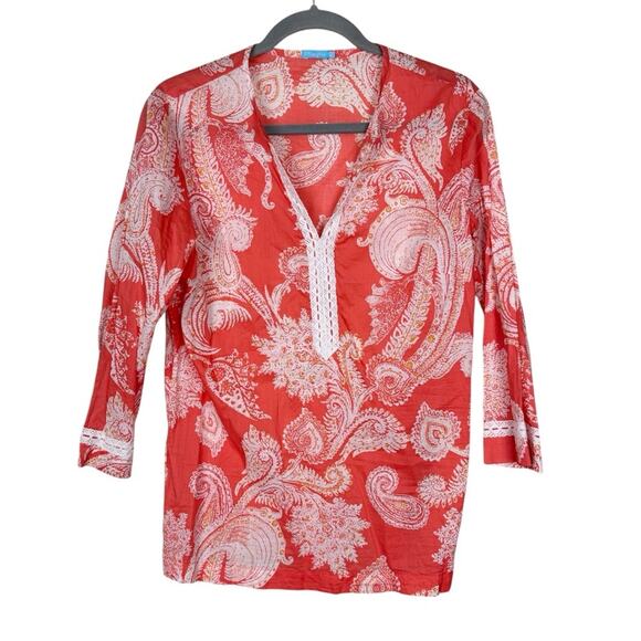 J. McLaughlin Cotton Paisley V-Neck Blouse Size Medium - Picture 6 of 6